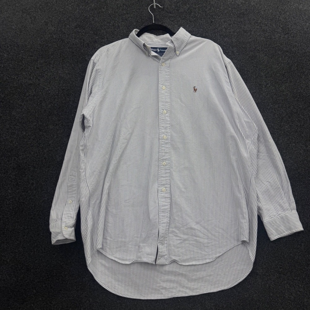 Ralph Lauren Yarmouth Shirt Mens 16.5 34 Blue White Striped Oxford Cotton Pony